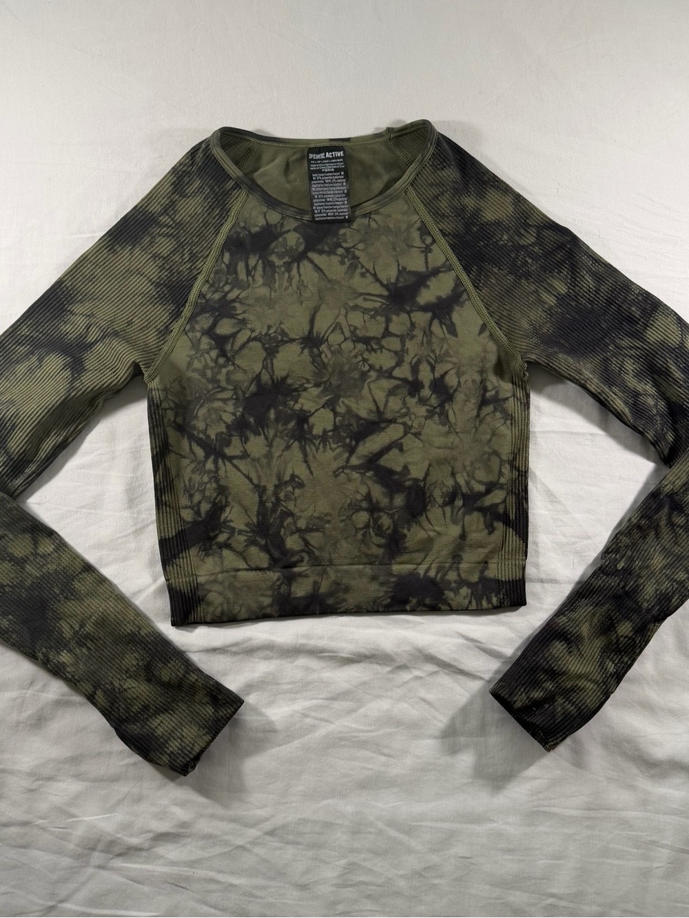 Active USA Olive & Black Tie-Dye Long Sleeve Crop Top